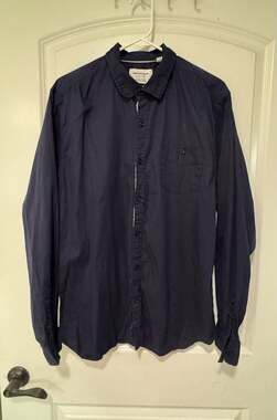 Paper Denim & Cloth Slim Stretch Button Up Shirt Navy Polka Dot XL
